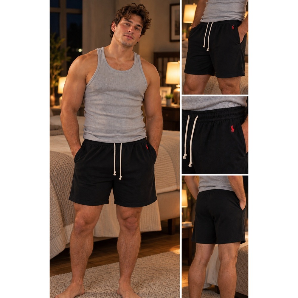Polo Ralph Lauren Sleep Shorts 2XL Black Cotton Modal Drawstring Pony Logo #1683